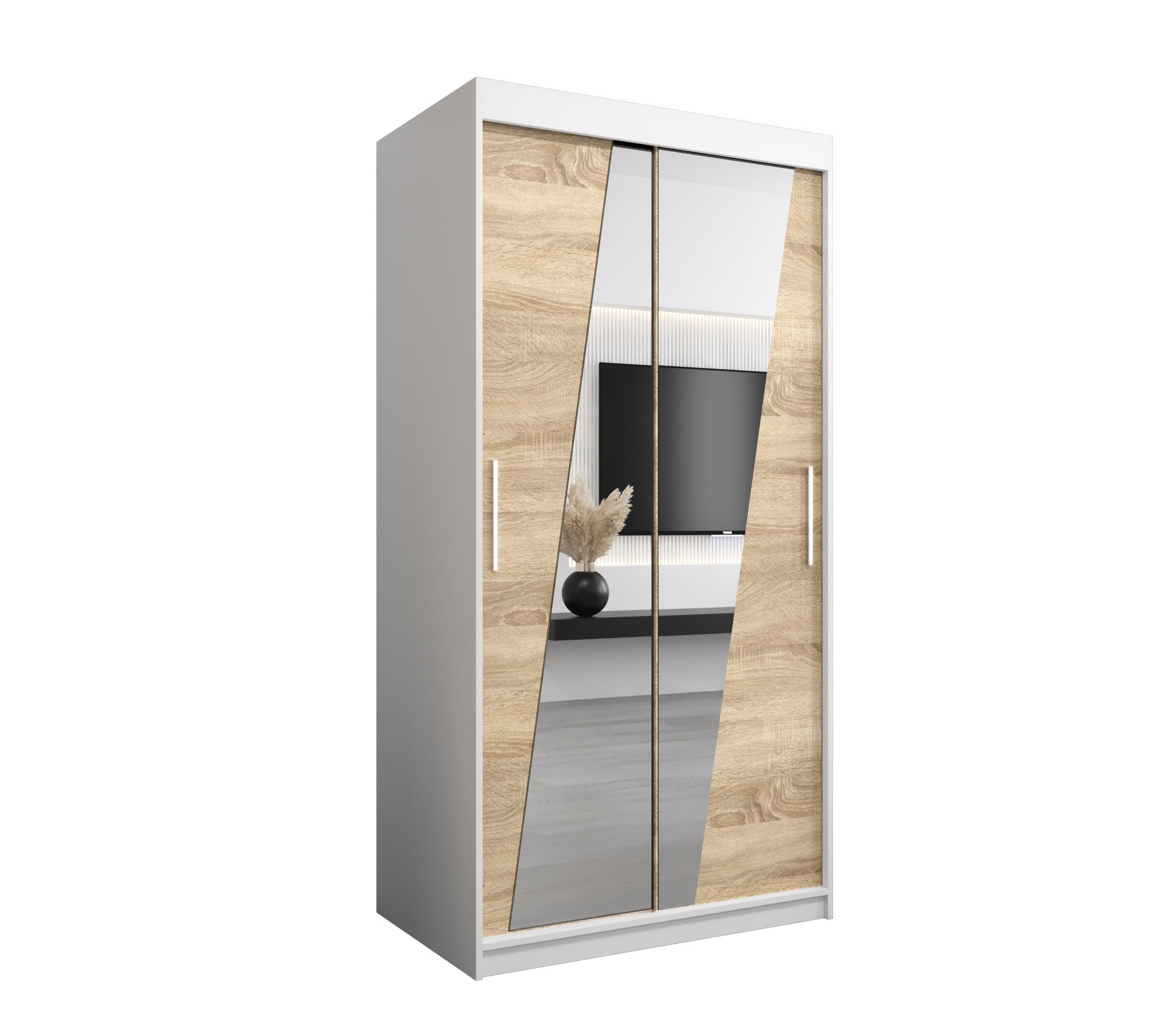 Szafa przesuwna garderoba RHOMB 100 x 62 x 200 cm Biały + Sonoma - Abiks Meble