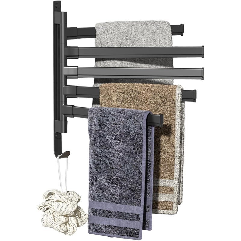 Wieszak ścienny na ręczniki, wieszak na ręczniki z 5 obrotowymi drążkami 180°, samoprzylepny, do łazienki i kuchni, czarny