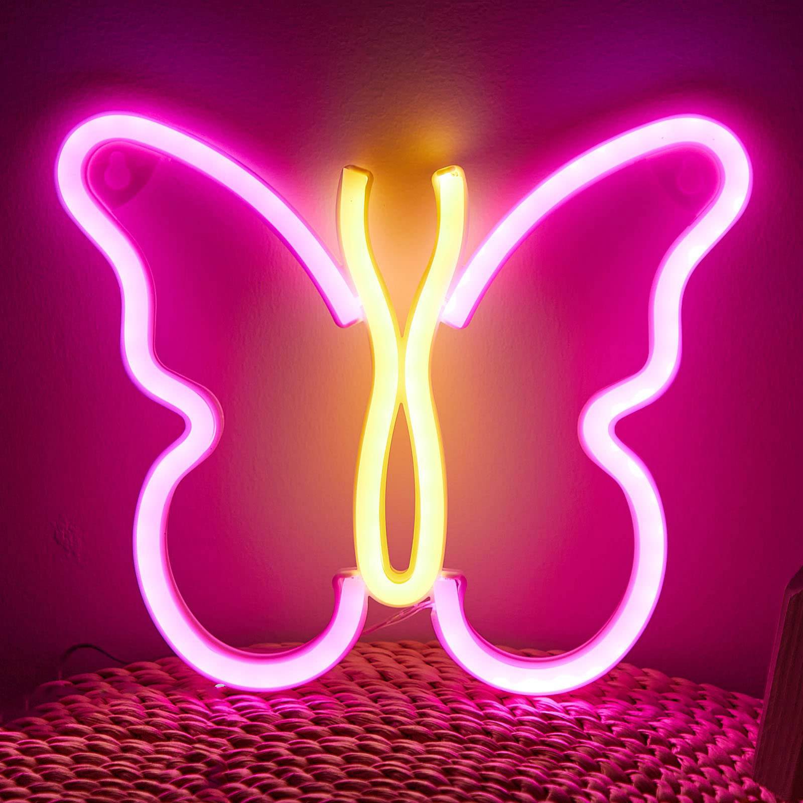 Neonowe panele motylkowe do dekoracji ścian sypialni, lampka nocna LED na USB lub baterie, dekoracja ścienna na Boże Narodzenie, urodziny lub rocznicę