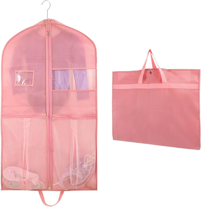 Wodoodporna torba na ubrania, 110 x 60 x 10 cm, wisząca torba na ubrania z 3 kieszeniami zapinanymi na zamek, składana torba na kostiumy taneczne dla