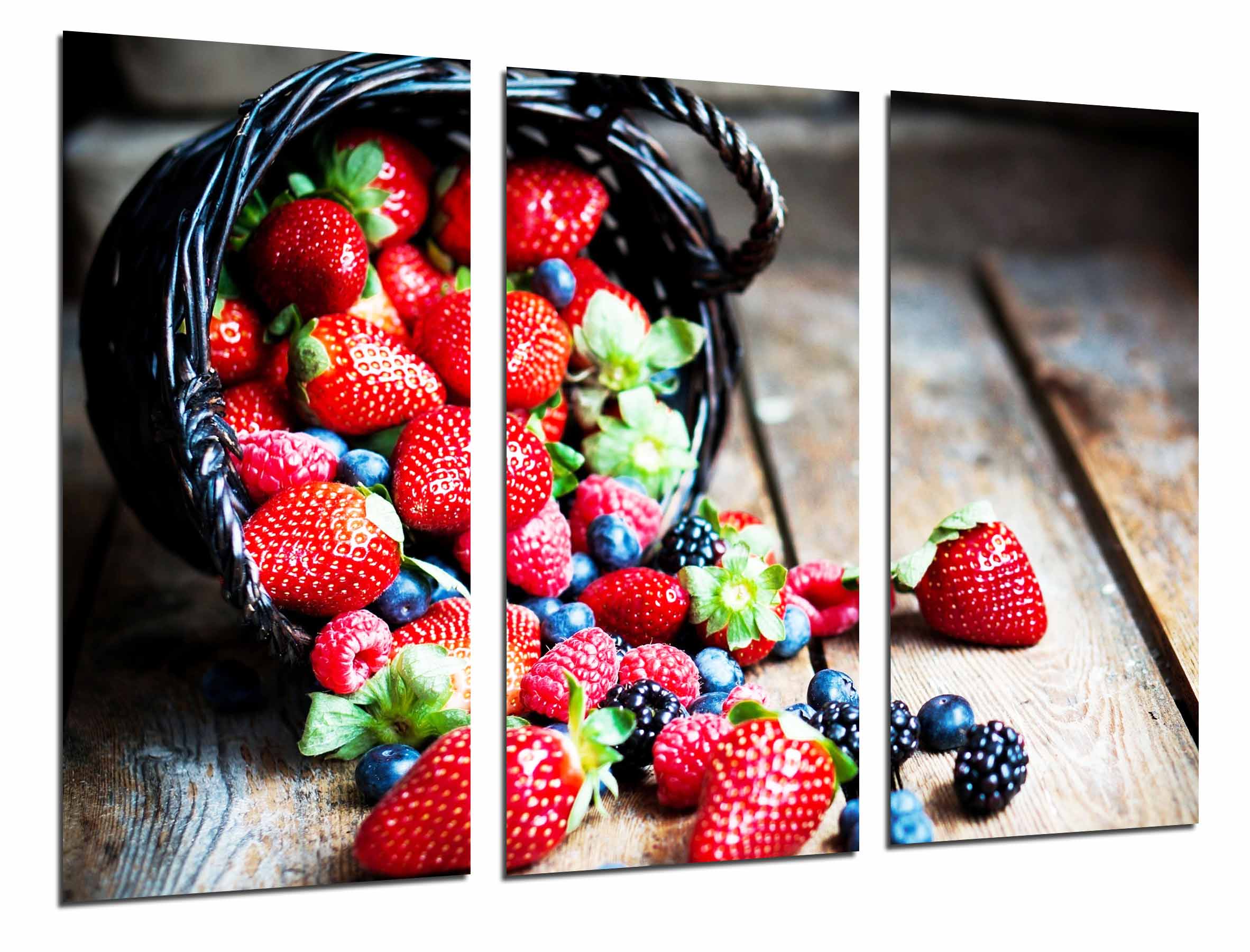 Fruteria, frutas bosque cesta, fresas, moras, arandanos , impresión fotográfica sobre madera, cuadro moderno decorativo