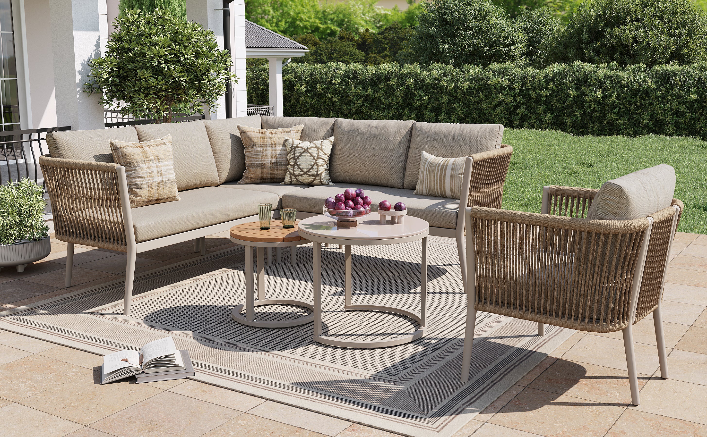 Salon bas de jardin en Métal Beige 6 personnes - 5