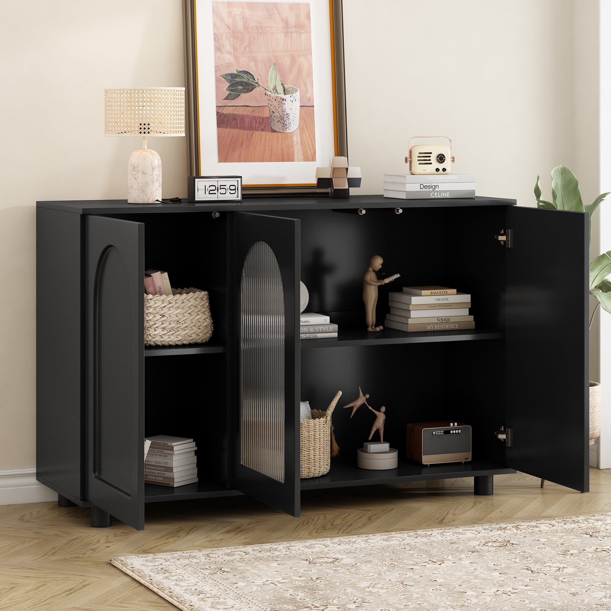 Buffet bas avec 3 portes - 120 x 40 x 78.5 cm - MDF + panneau de particules - pour salle à manger - Noir - 3