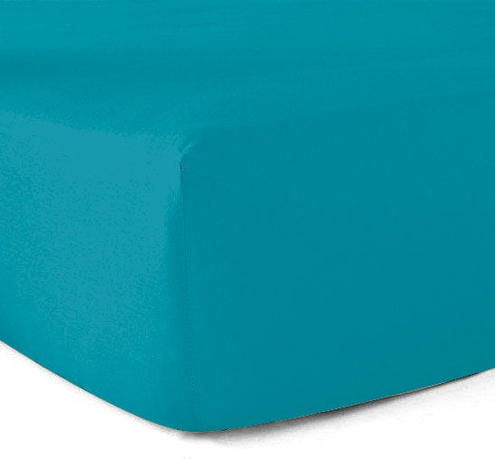 Drap-housse 100% coton 57 Fils Bleu turquoise 140 x 190 cm - Bonnet 30 cm