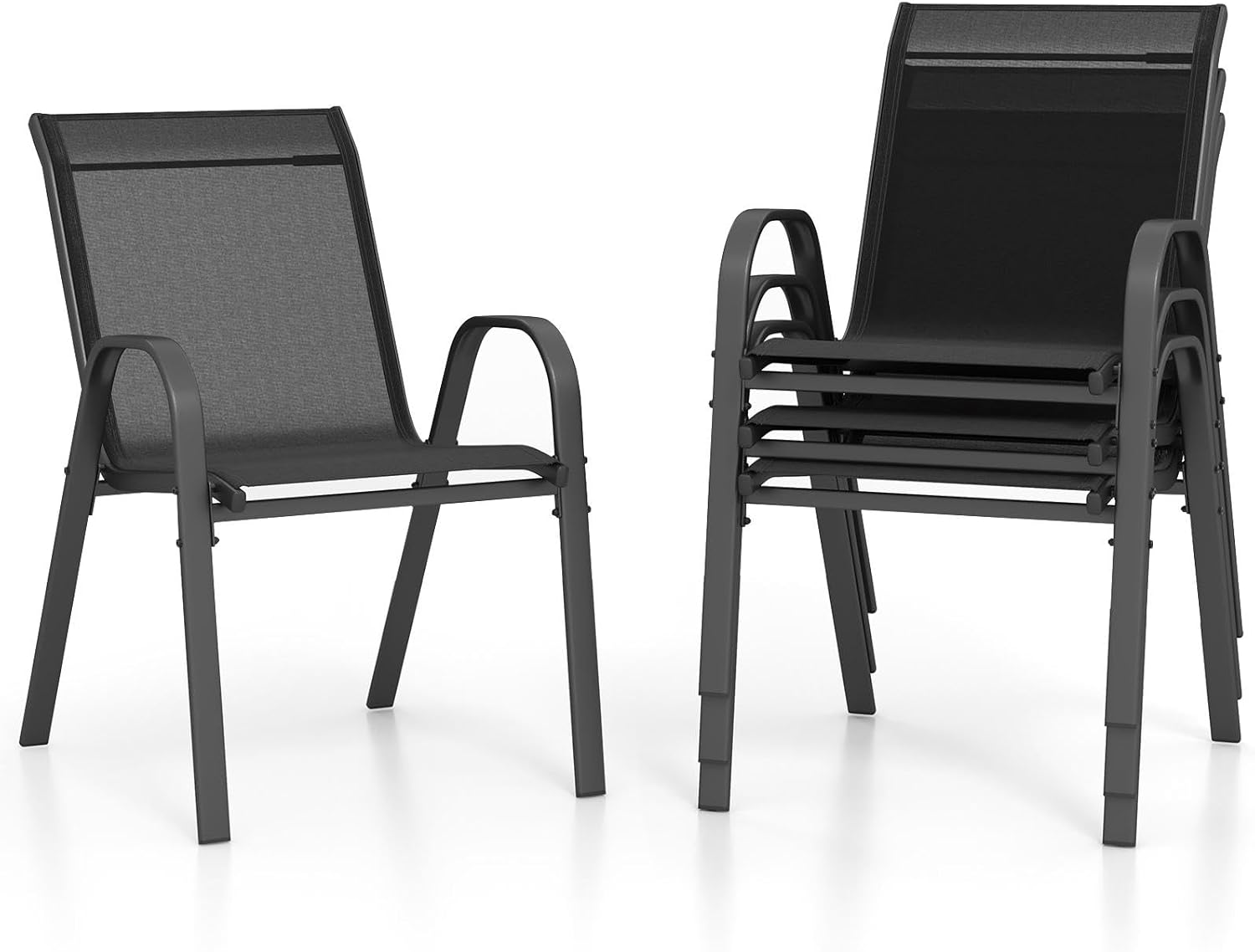 Zestaw 4 Krzeseł Ogrodowych z Metalu i Tekstylenu, Krzesło Ogrodowe z Podłokietnikami i Oparciem, 56 x 70 x 84 cm, Nośność 150 kg, Kolor Czarny