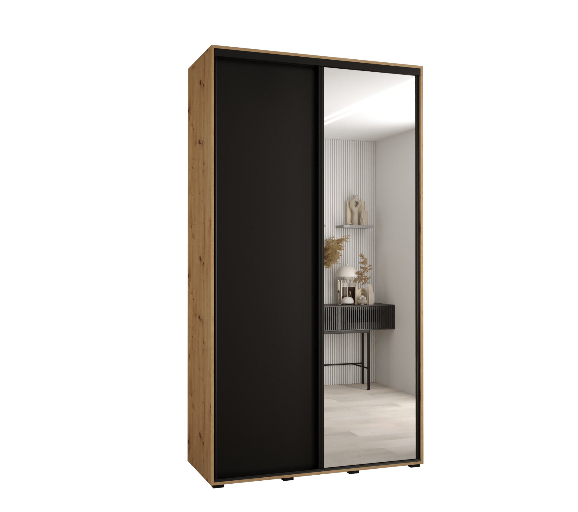 Szafa przesuwna z lustrem wysoka Davos 3 140 x 45 x 235,2 cm artisan + czarny + u. czarny - Abiks Meble