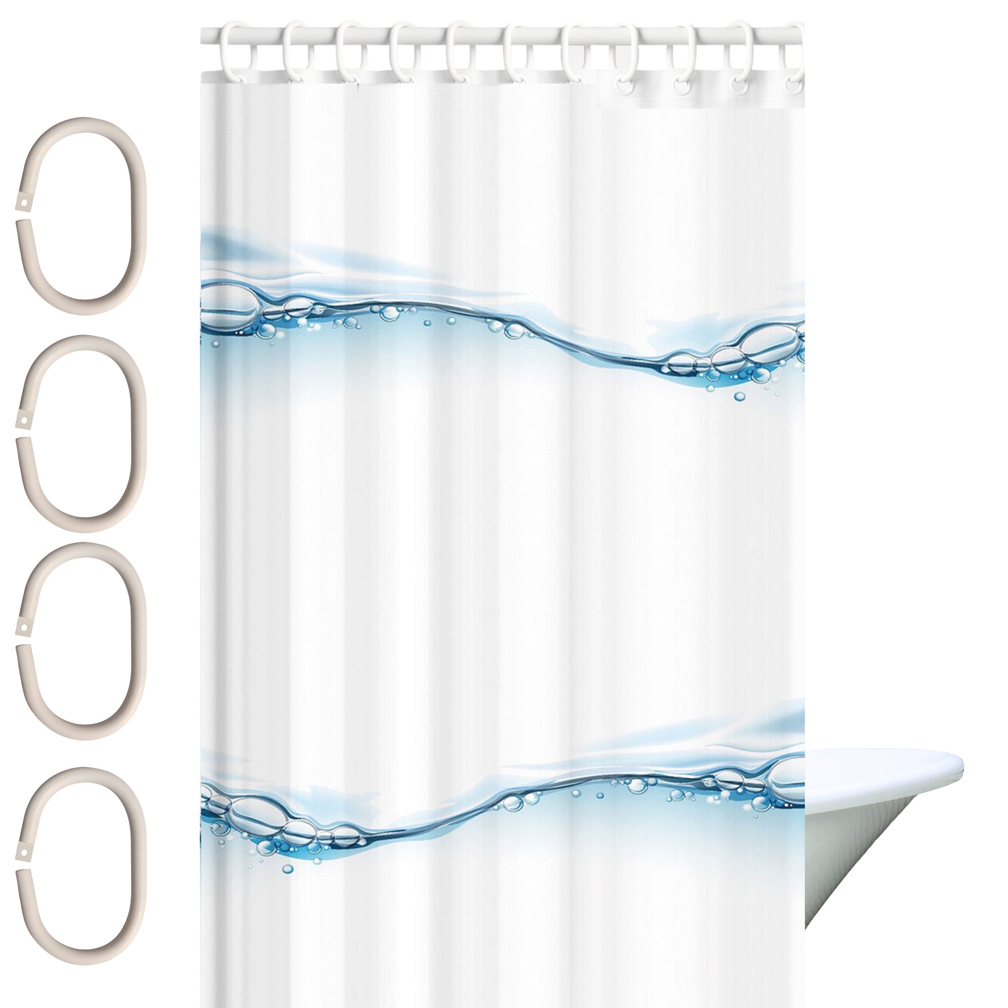 Zasłona prysznicowa Estiva tekstylna 180x200 wzór BLUE WAVE/GŁĘBIA