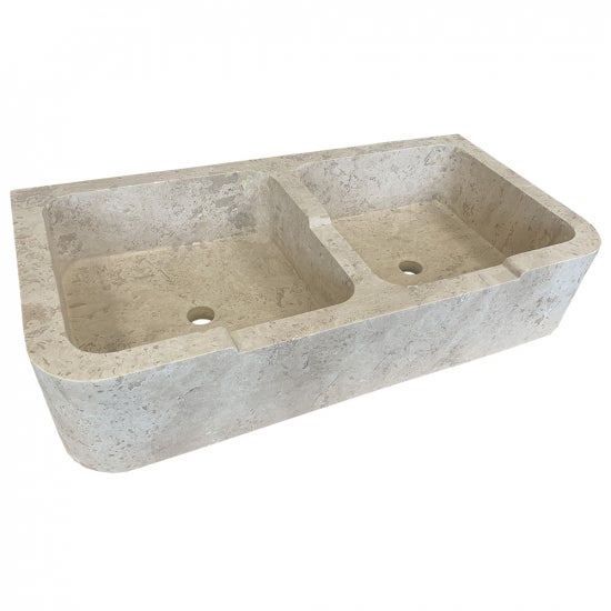 Évier de cuisine en travertin beige Clovis - 2 bacs - 90 x 45 x H.18 cm - C-NEGOCE - 2