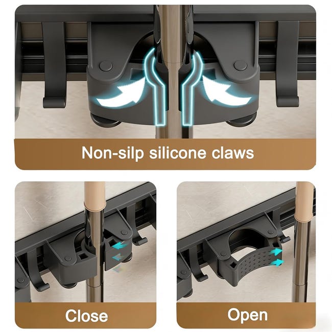 Supporto Scopa Con Gancio, 2 Pezzi, Porta Mocio In Acciaio Inox, A Parete Per Cucina E Garage, Nero Opaco
