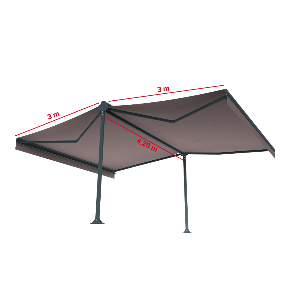 Store banne double-pente DRAGOSTE 4.20m x 3.00m x 2 (Motorisé à Télécommande - Toile : Taupe - Armature : Gris anthracite) - 2
