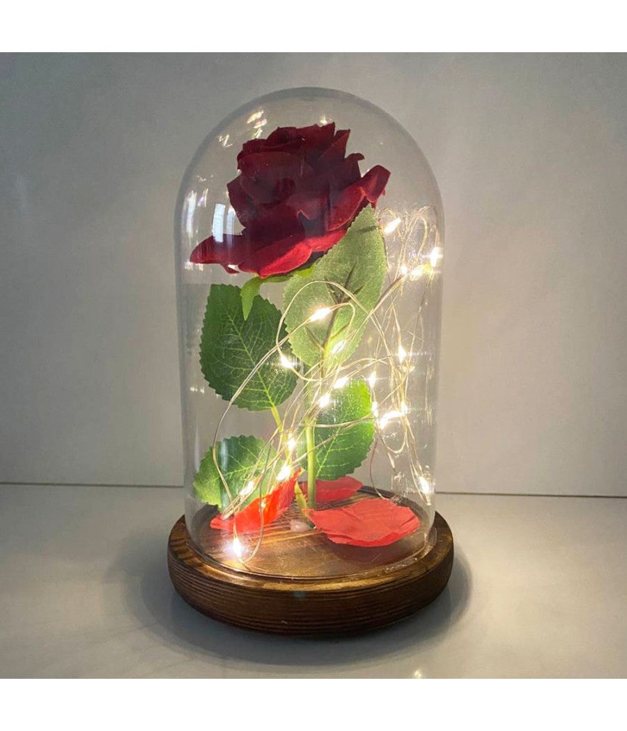 Rosa Eterna Bella E Bestia In Cupola Di Vetro Con Luci LED - Regalo Romantico Per Lei - Foto 1