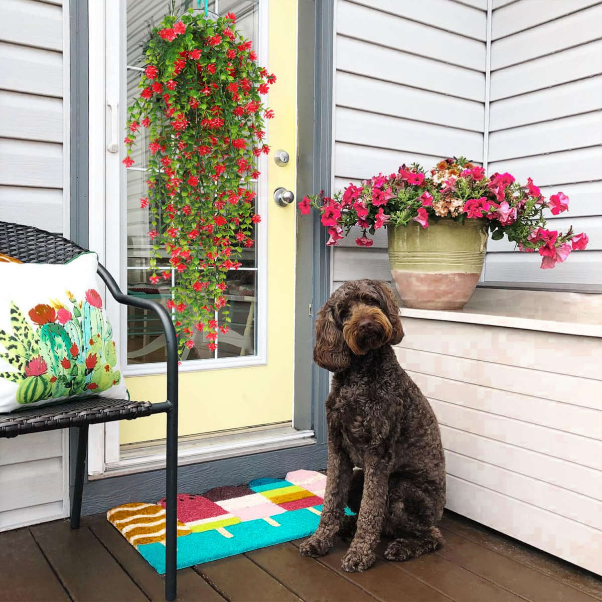 3 piezas de plantas colgantes simuladas, flores colgantes artificiales, vides artificiales para decoración interior de bodas en jardines murales - 3