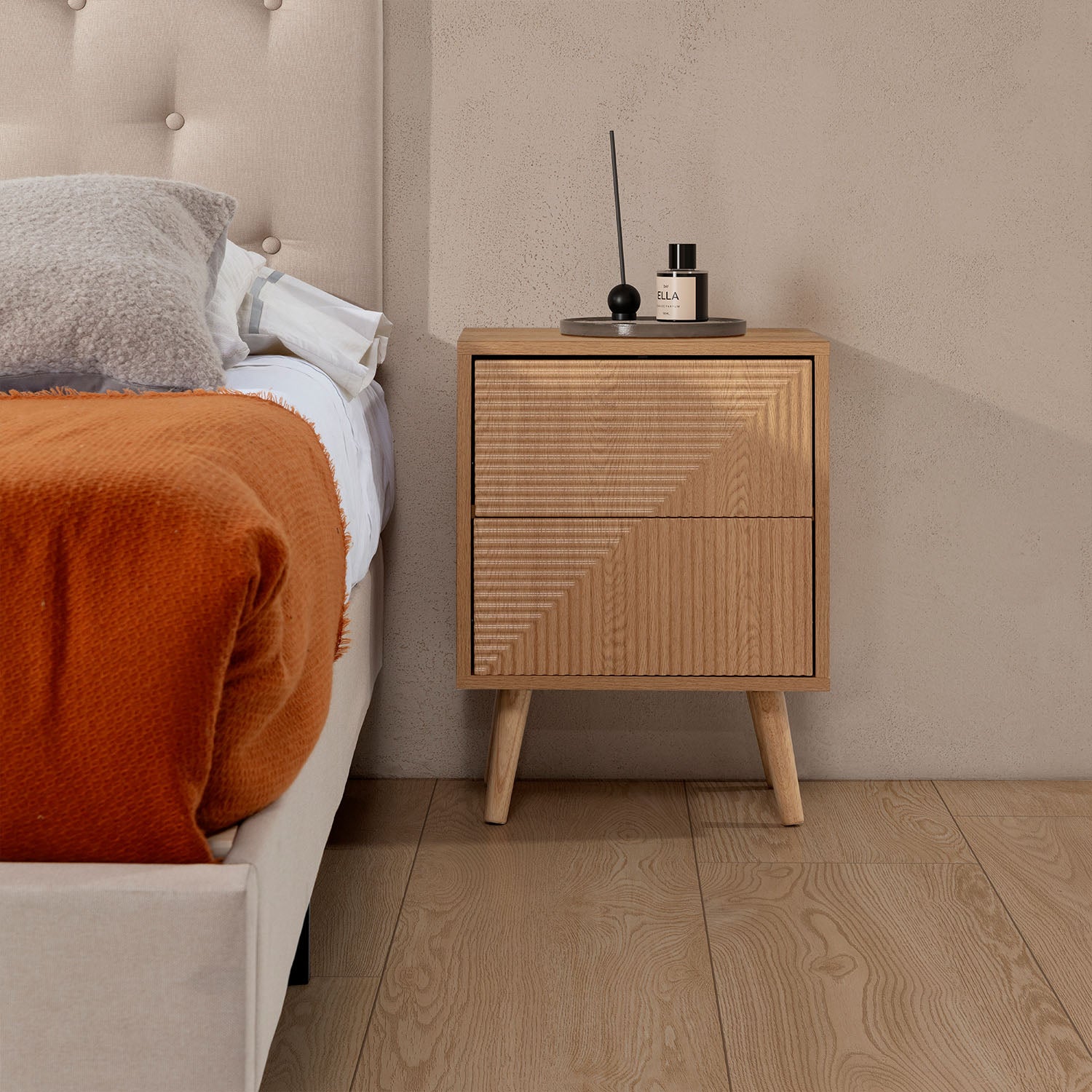 Mesita de noche Telmo 2 cajones color Roble - 2
