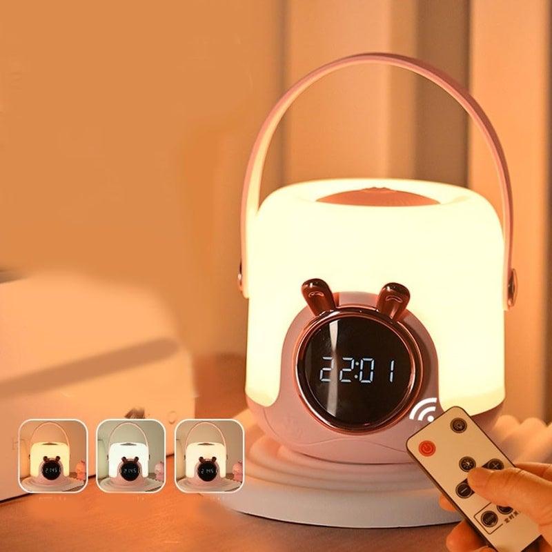 Przenośna lampka nocna z budzikiem, lampa dotykowa o regulowanej jasności, 3 temperatury barw, lampka stołowa, 10,6 x 15,4 cm