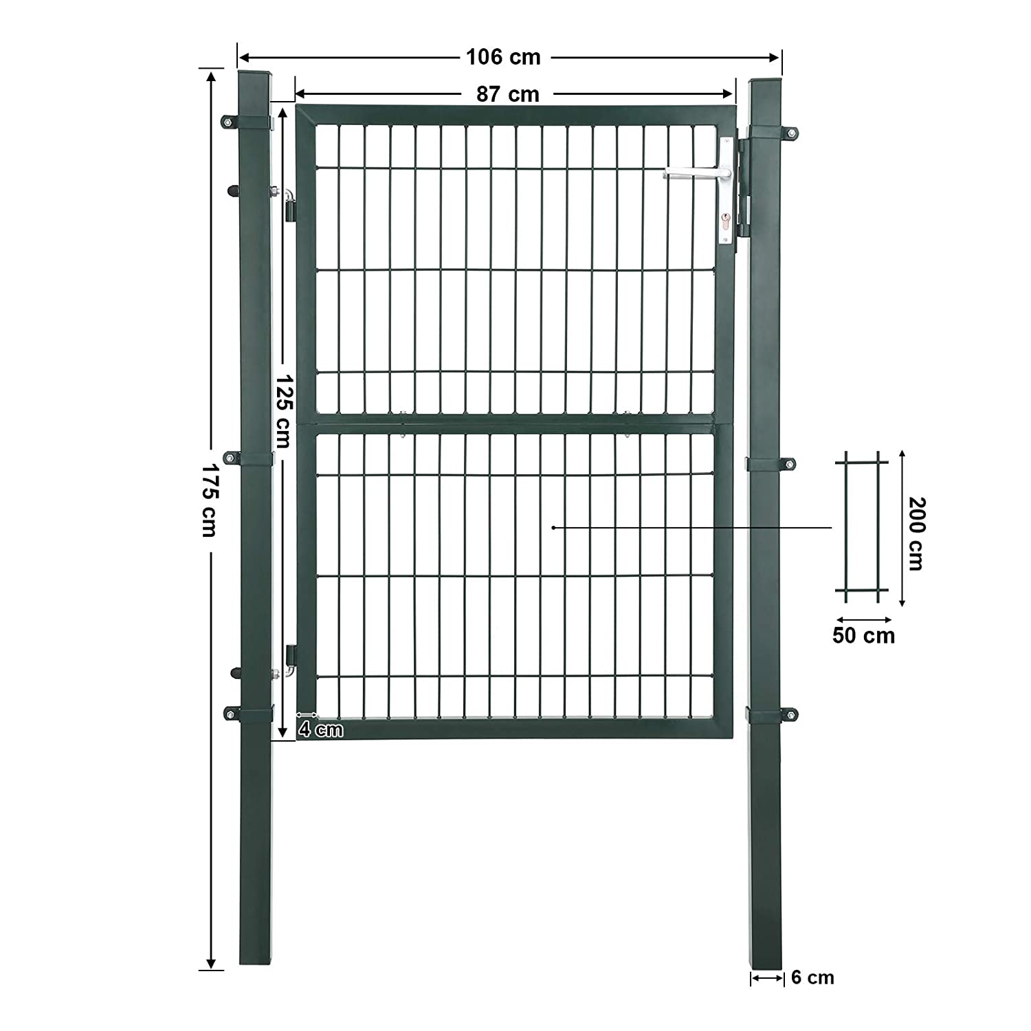 Songmics portail de jardin en acier galvanisé robuste et durable avec serrure et clé vert 170 x 106 cm - 5