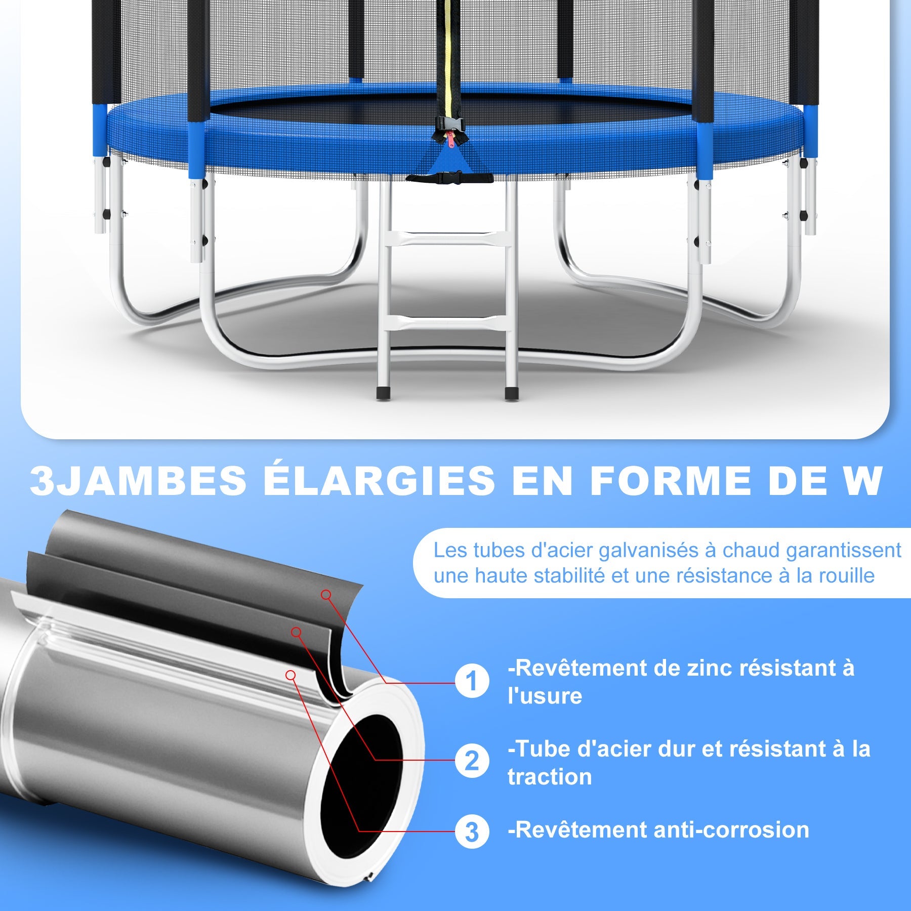 Trampolim de jardim HomeMiYN Ø183 cm com rede de segurança, estrutura estável e escada para crianças exterior - 5