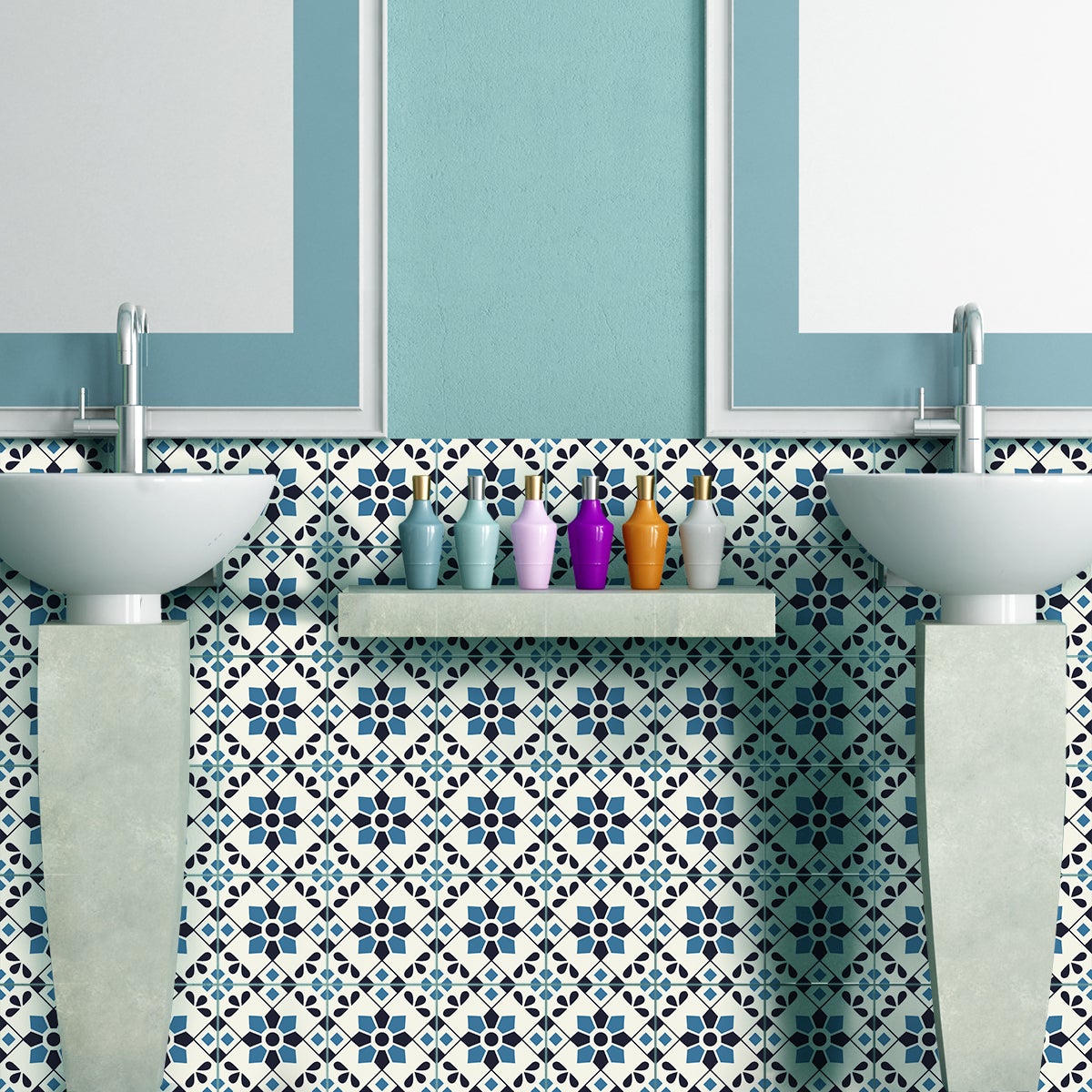 30 vinilos baldosas de cemento azulejos ondina - adhesivo de pared - revestimiento sticker mural decorativo - 30stickers10x10cm
