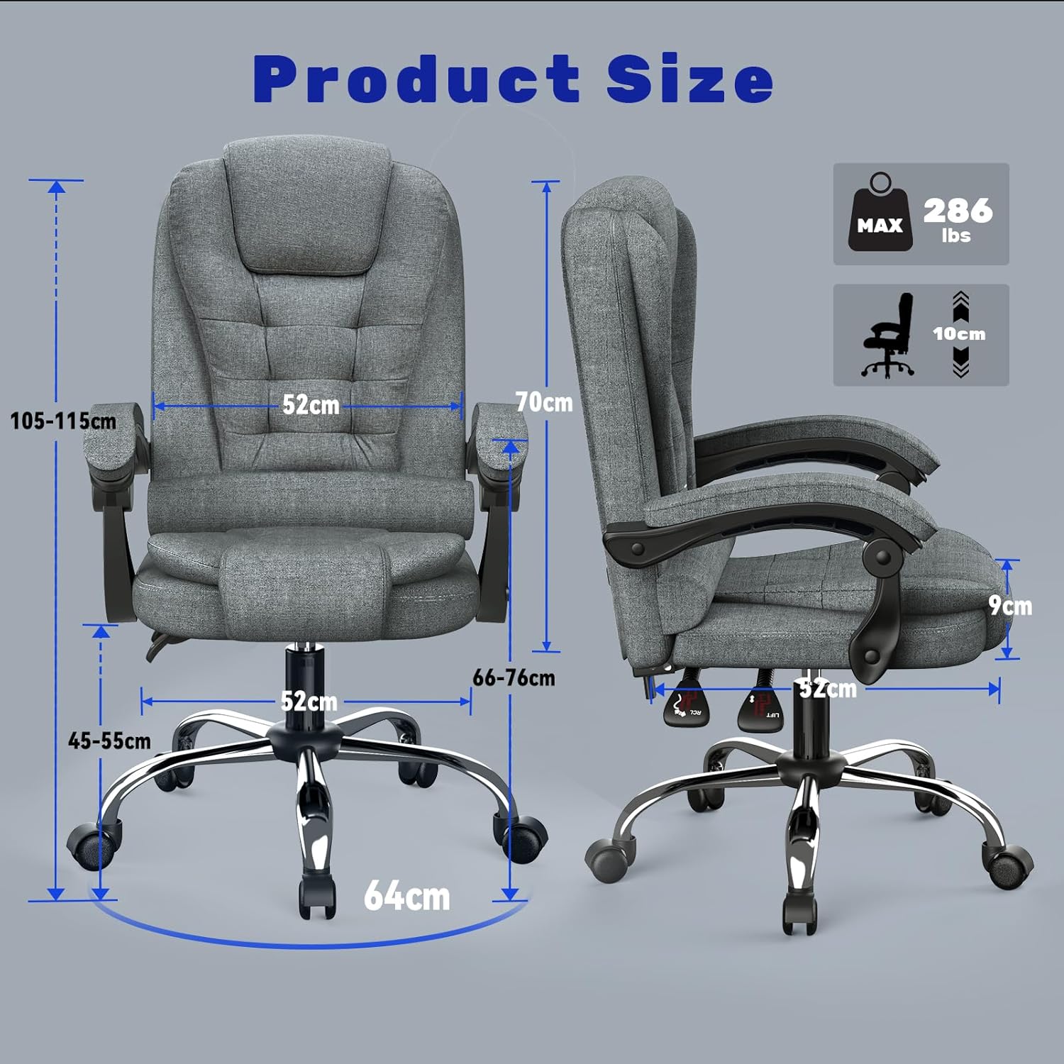 Sedia da ufficio con braccioli - RATTANTREE Sedia da ufficio ergonomica - con ruote - Sedia girevole regolabile in altezza - bianco-grigio | Leroy Merlin