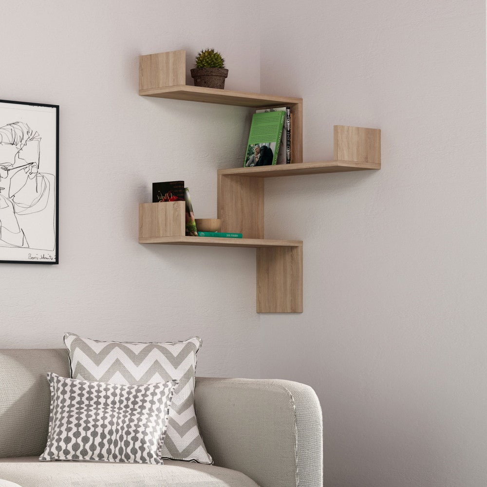 Lucia - Étagère d'angle murale en bois L60cm - Bois clair - 3