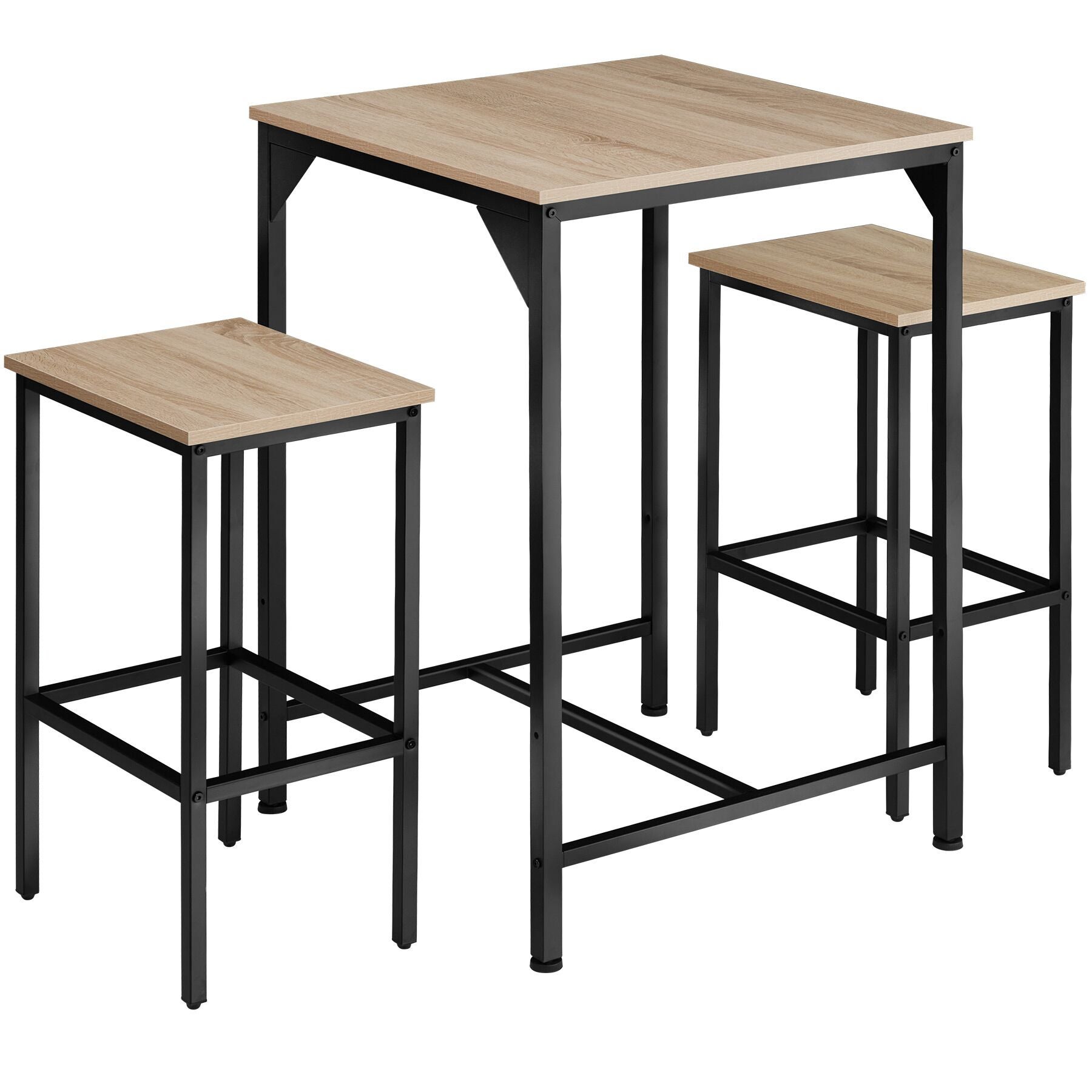 Tectake  Mesa De Comedor Alta Con 2 Taburetes De Estilo Industrial Y Pies Ajustables En Altura, Madera Industrial Clara , Leroy Merlin