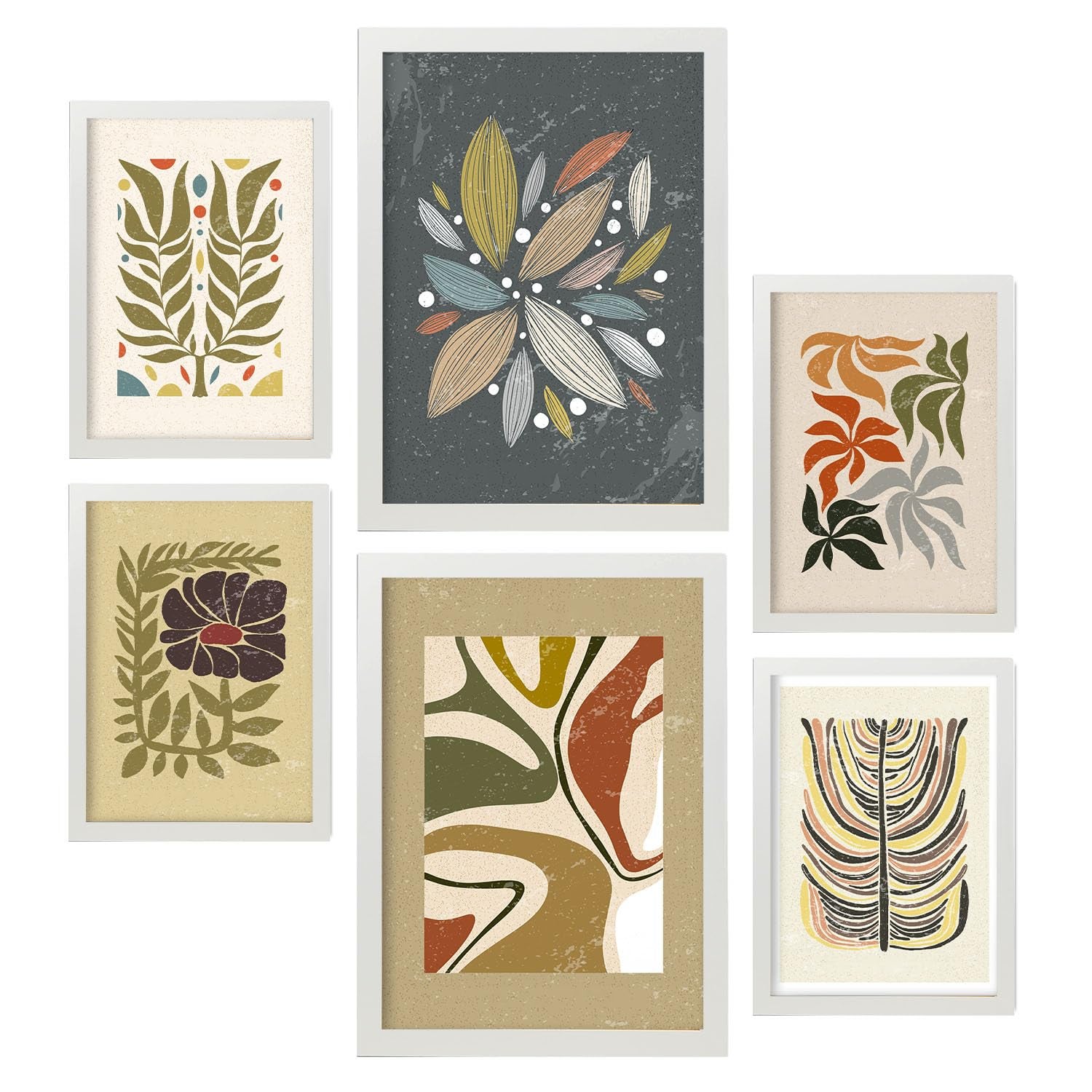 Nacnic set 6 laminas de planta de étnico cuadros decorativos estéticos para su sala de estar dormitorio hogar impresión a4 y a3 con marcos blanco