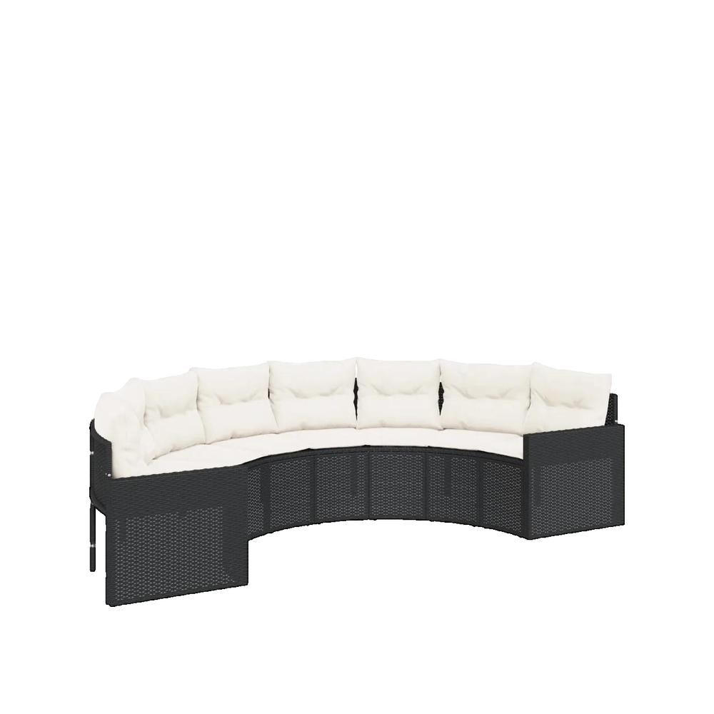 Sofa ogrodowy vidaXL półokrągły czarny rattan z poduszkami zmywalnymi