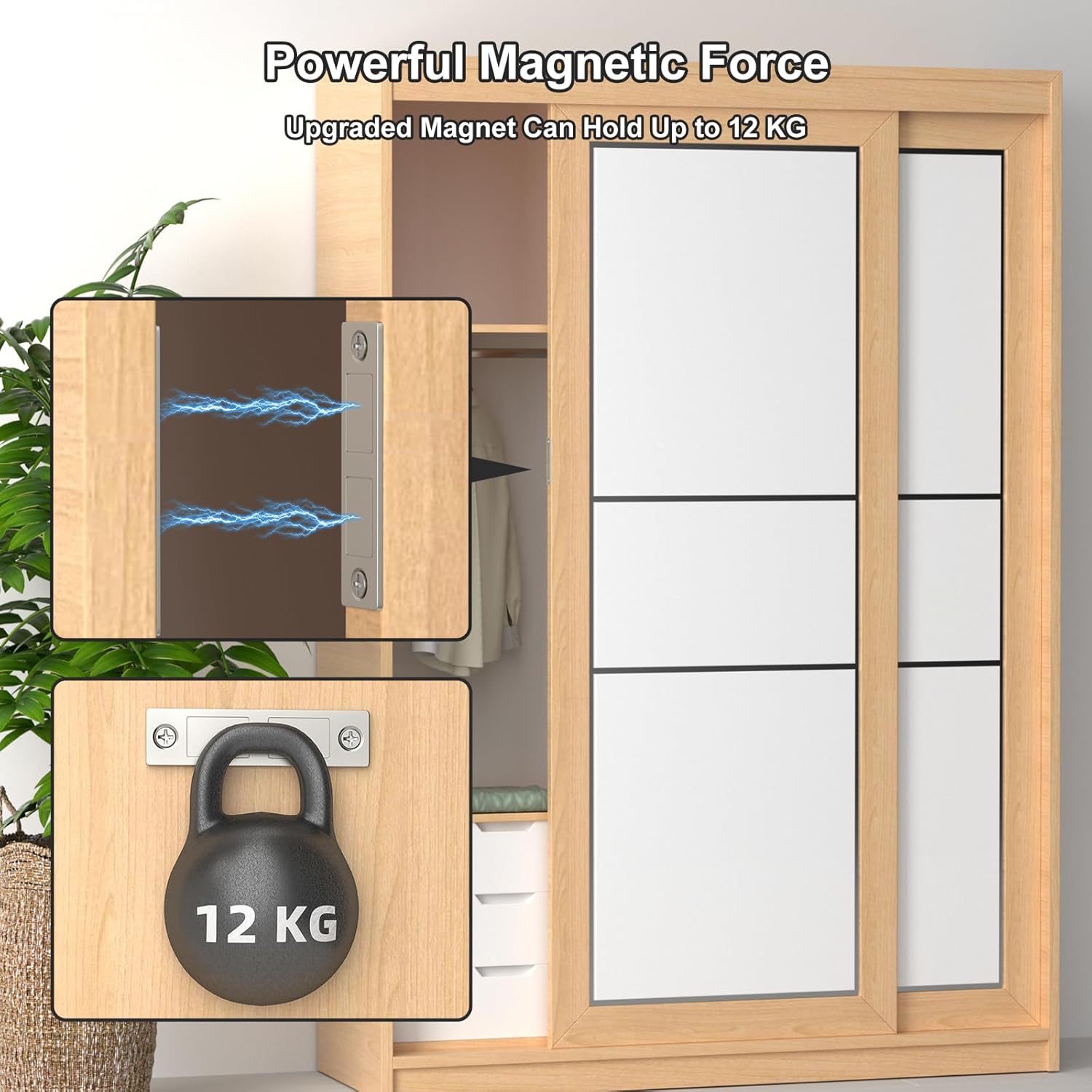 Aimant de porte d'armoire ultra fin et résistant, paquet de 12 loquets magnétiques pour porte d'armoire, fermetures magnétiques - 5