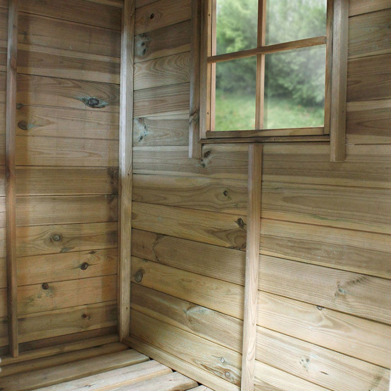 Cabane en bois traité avec préau et banc HACIENDA - 9