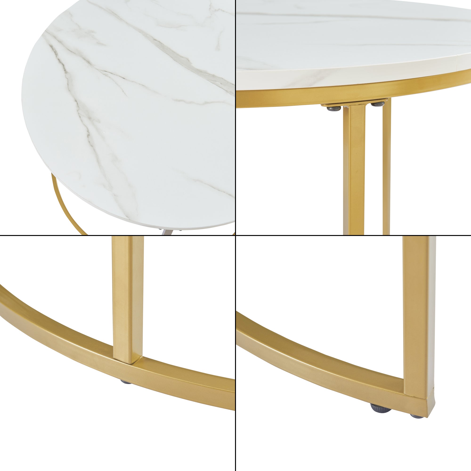 Set da 2 Tavolini da Salotto 'Christchurch' Tavolini Sovrapponibili con Piano Rotondo - color Marmo Bianco / color Oro [en.casa] - 7