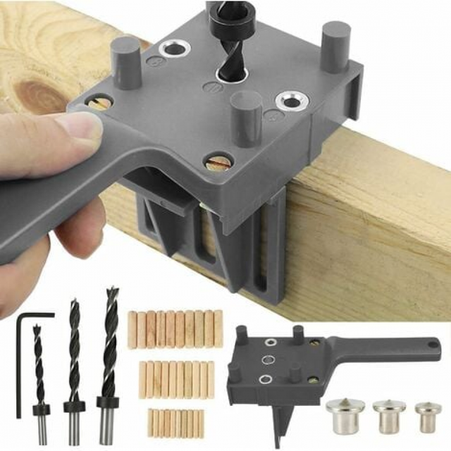 (Gris) 41 pièces gabarit de perçage de cheville kit de gabarit de perçage de cheville pince de cheville à bois à trou droit avec centreur de cheville