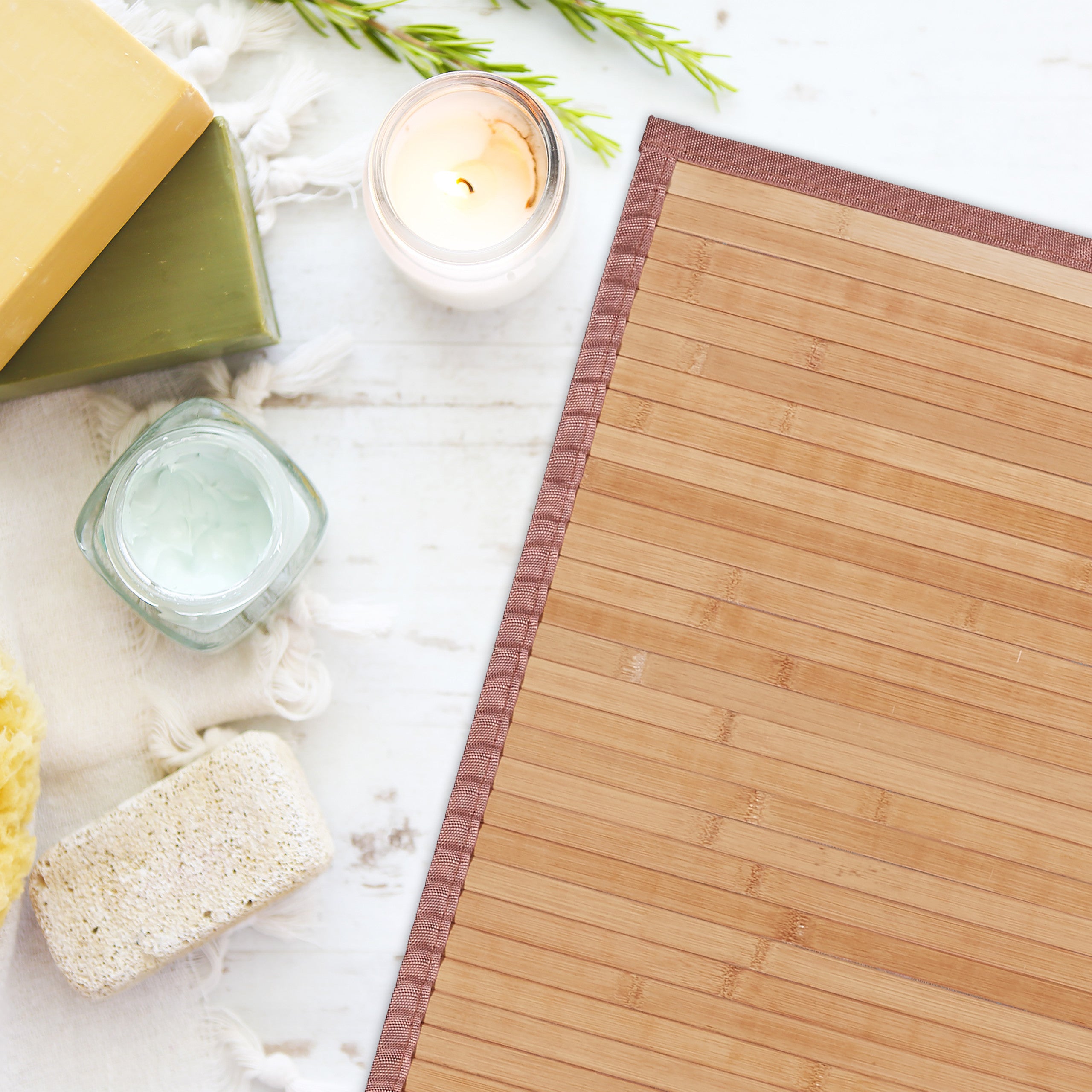 Tapis en Bambou Résistant Humidité Anti-glisse Bord textile Sortie de Bain Douche SDB, 61x182 cm, nature, Relaxdays - 3