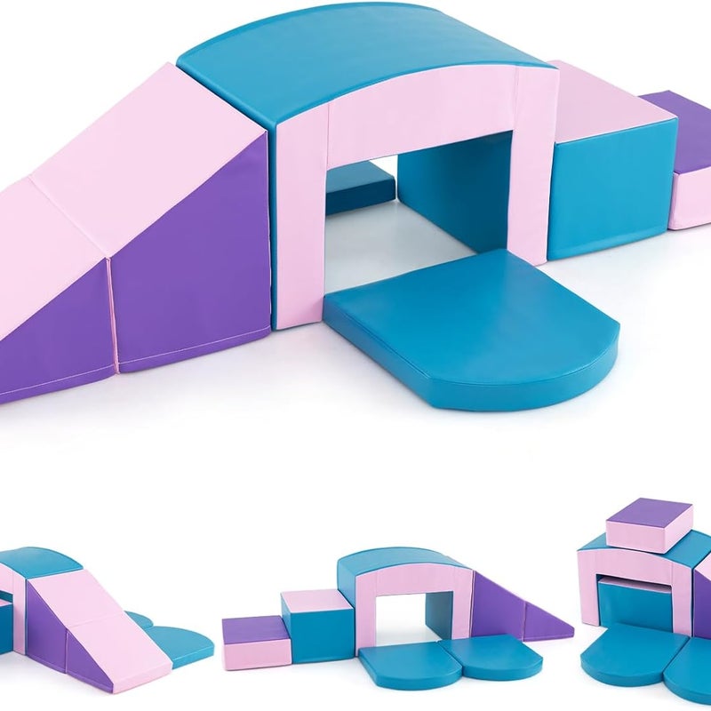7 Szt. Tor Przeszkód dla Niemowląt, Moduł Ruchowy z Pianki PU z Wypełnieniem EPE, dla Dzieci Powyżej 12 Miesięcy (Niebieski + Fioletowy)