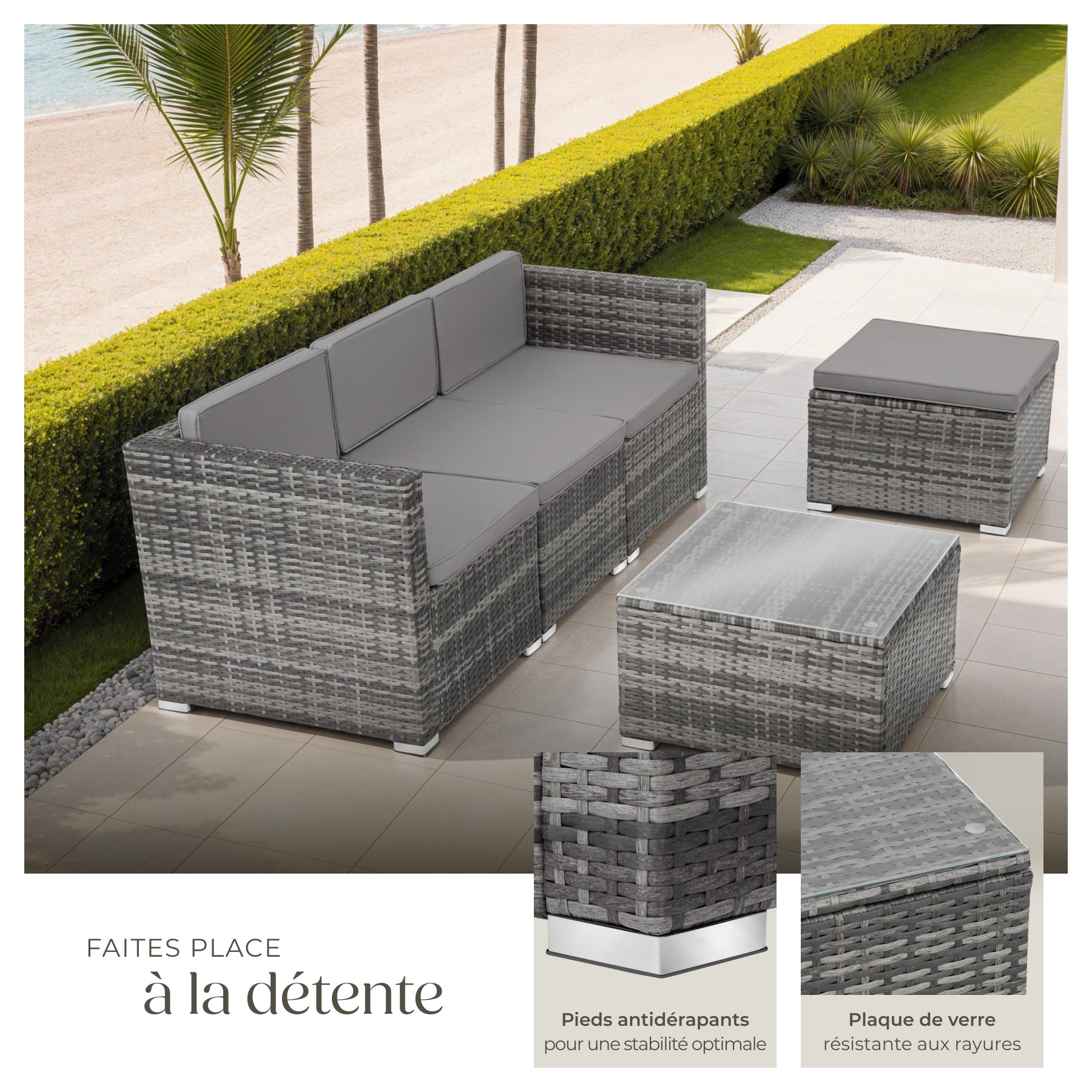 Salon bas de jardin en Acier Gris 4 personnes - 4
