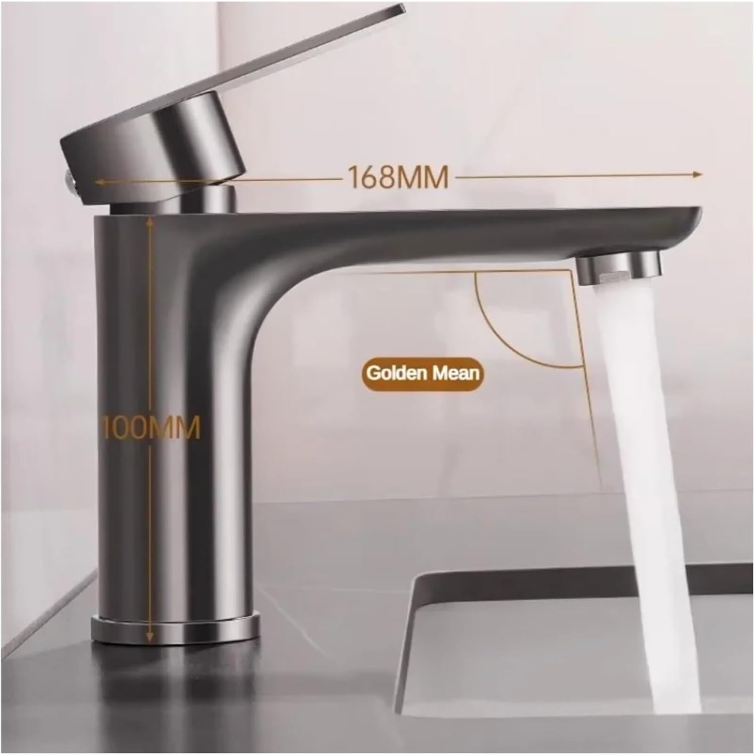 Grifo Lavabo Baño Acero Inoxidable 304 Mango Único Gris, Mezclador Agua Caliente/Fría para Fregadero y Cocina (Gris) - 7