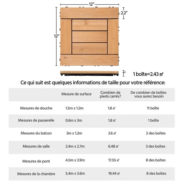 Lot de 27 Caillebotis Bois Exterieur Bois Naturel 7 Lattes Yaheetech - 2