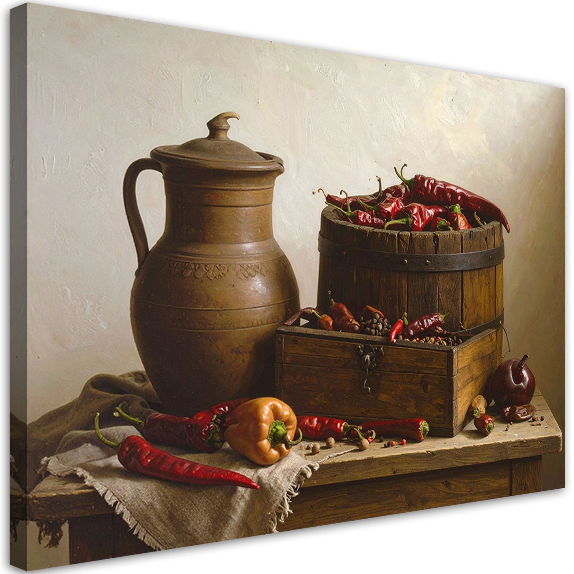 Obraz do kuchni jadalni restauracji, Papryczki chili czarny pieprz dzbanek 60x40