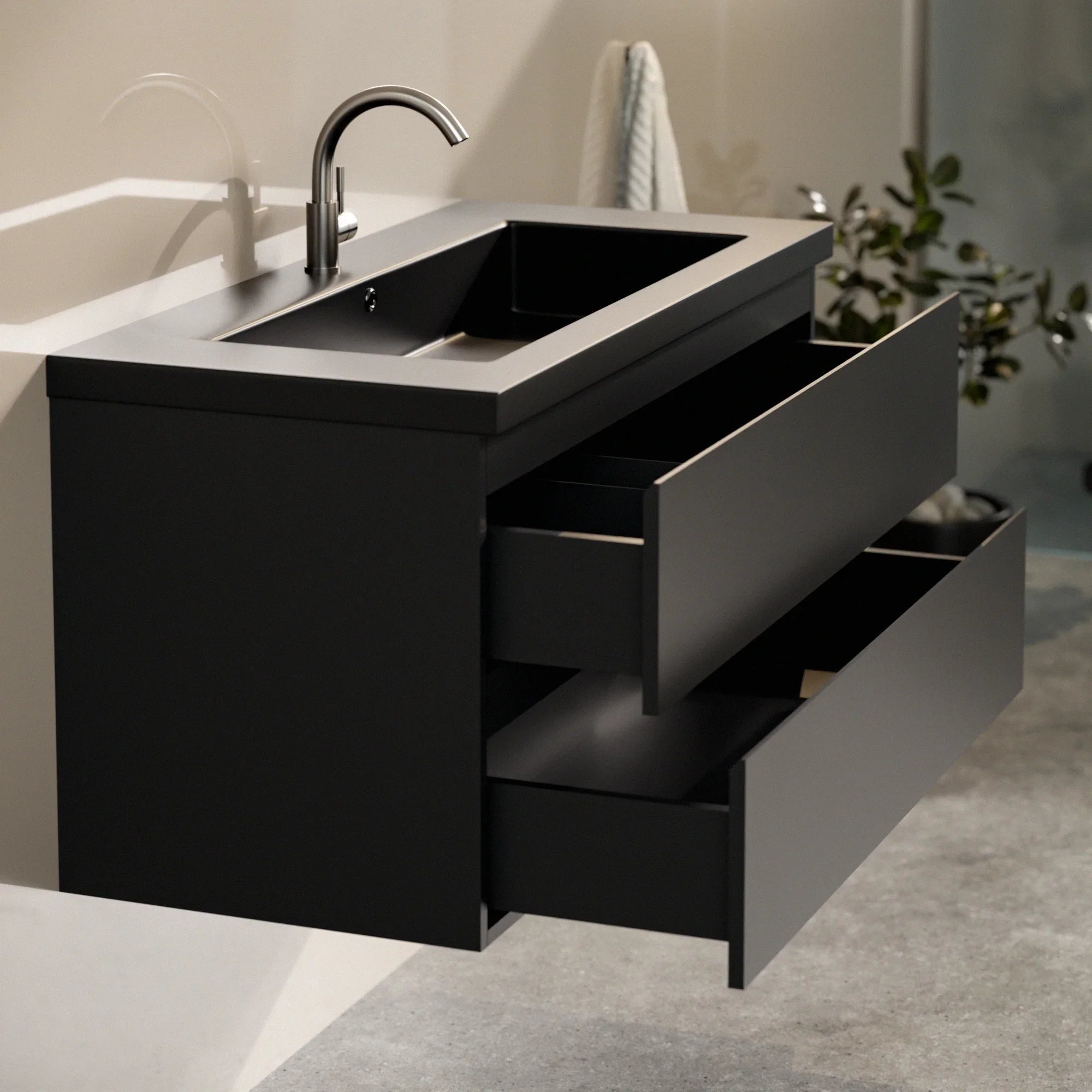 Meuble de salle de bain Sena - 100 cm - Noir mat - Vasque noire - 4
