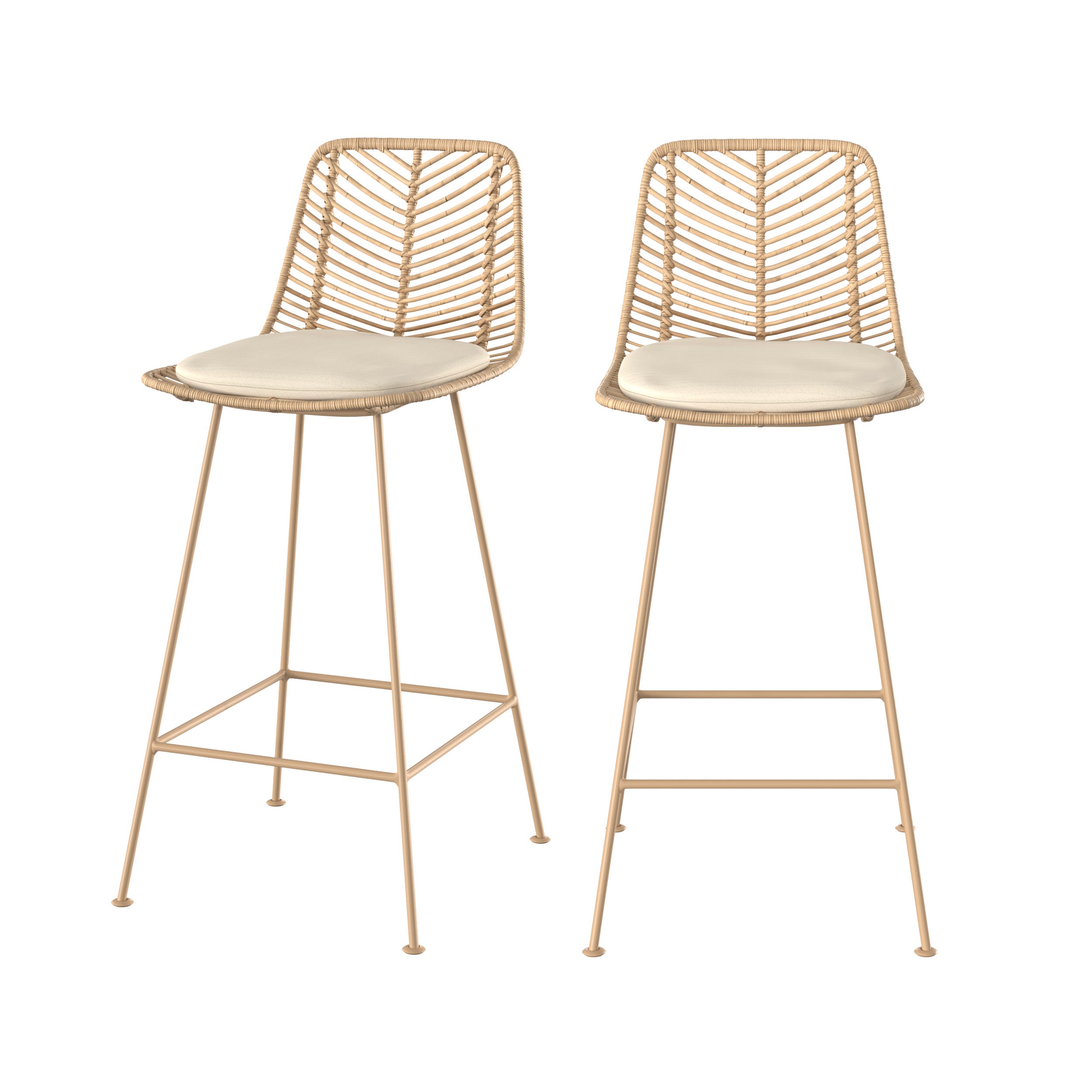 Lot De 2 Chaises Paon En Rotin Naturel - Empilables Pour Intérieur Et Extérieur - Style Bohème