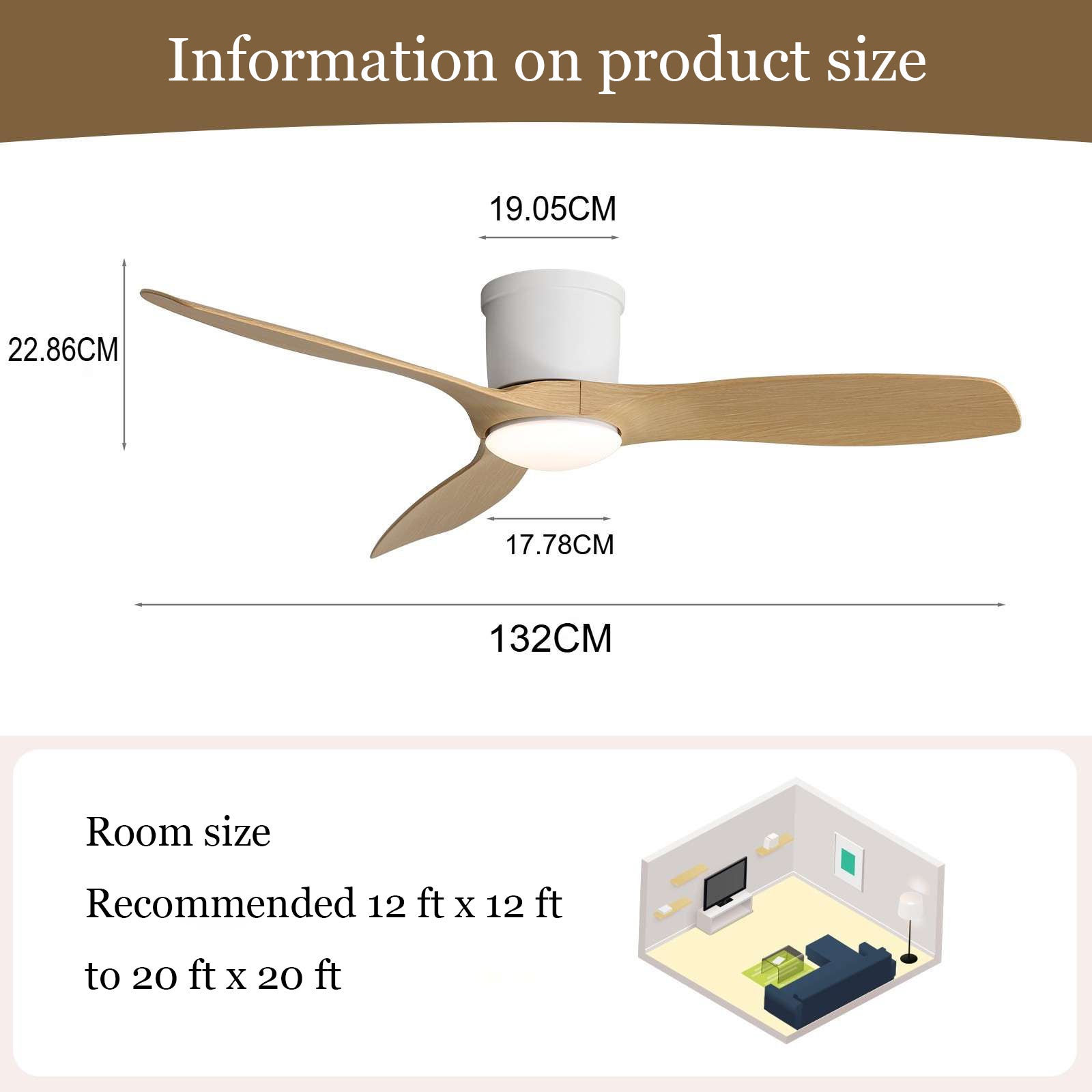 Ventilateur de Plafond 52 Pouces avec Télécommande, Moteur DC Réversible, 3 Ailes en ABS, Silencieux, LED Dimmable, et Fonction Minuterie - 4