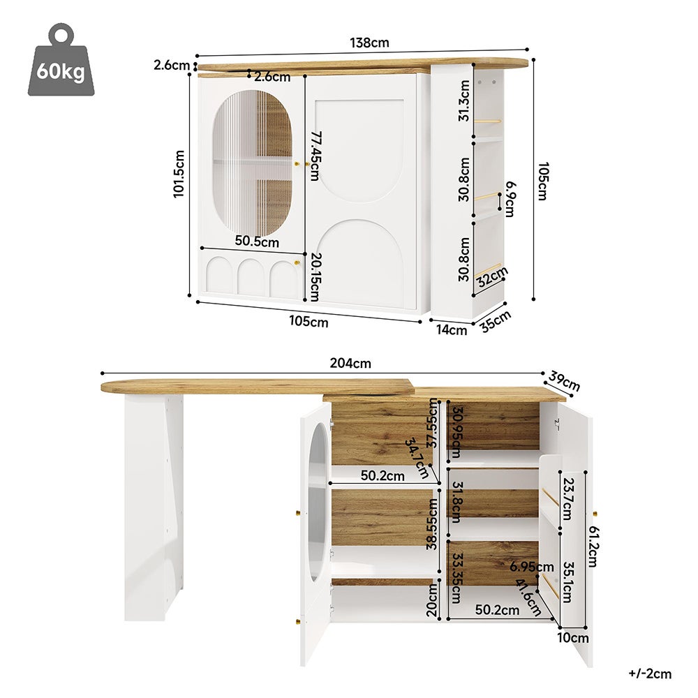 Table de bar pivotante à 360° avec espace de rangement avec étagèrescloisons amovibles blanc - 7