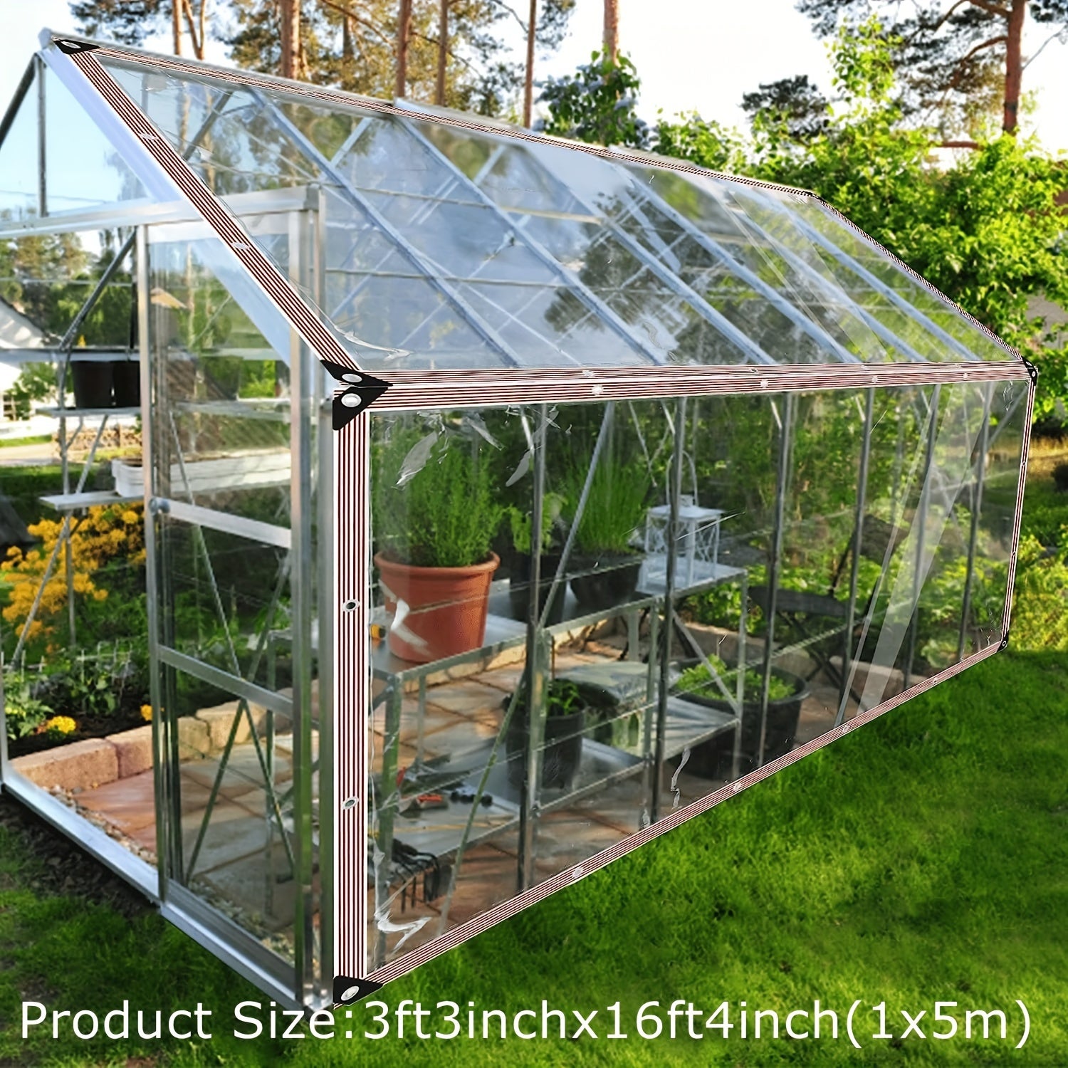 Bâche transparente imperméable polyvalente avec œillets, couverture extérieure résistante à la pluie pour jardin, patio, camping, serre, 2 m x 3 m - 3