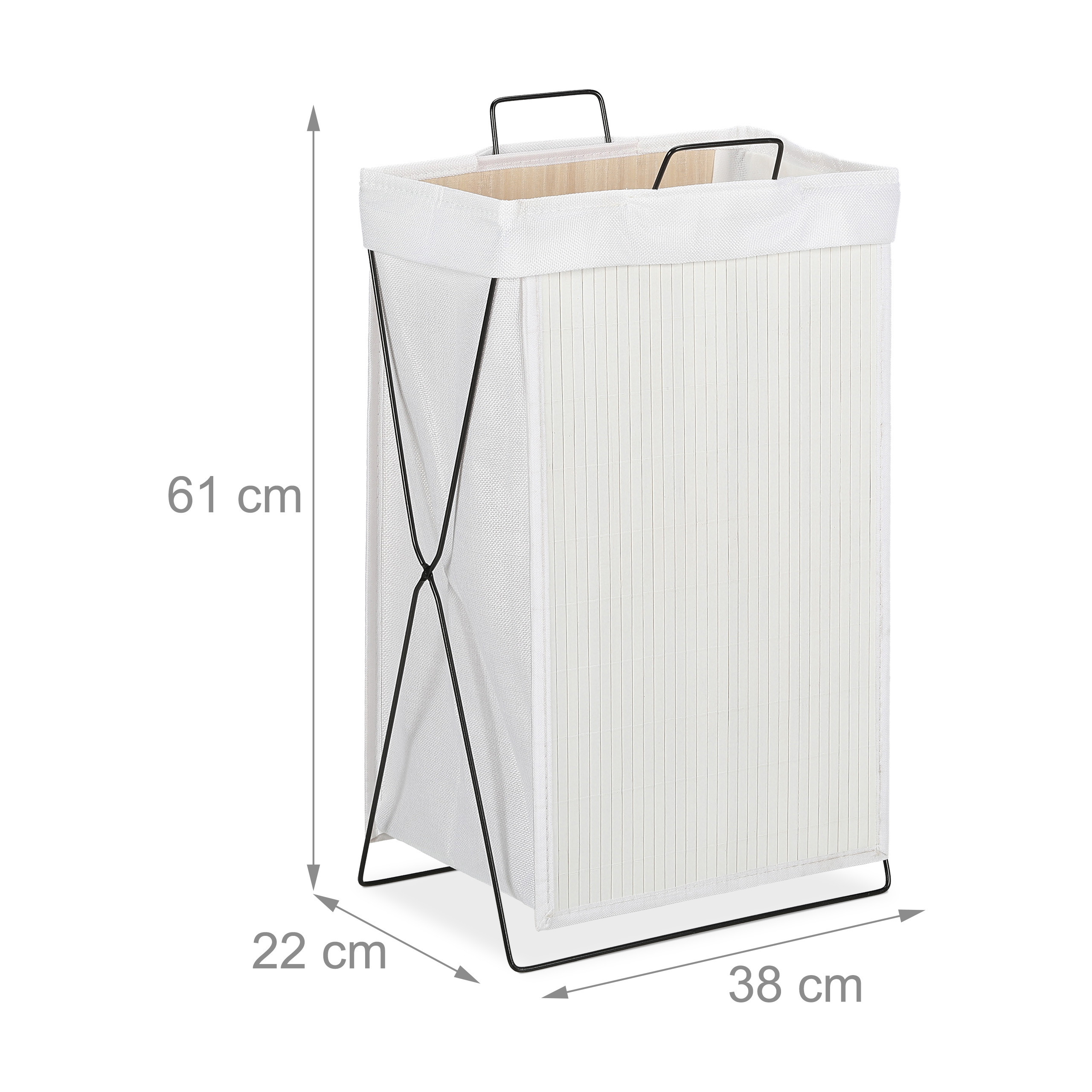 Corbeille à linge bambou 40 L panier à linge pliable sac à linge anse pliant HxlxP 61 x 38 x 22 cm, blanc, Relaxdays - 4