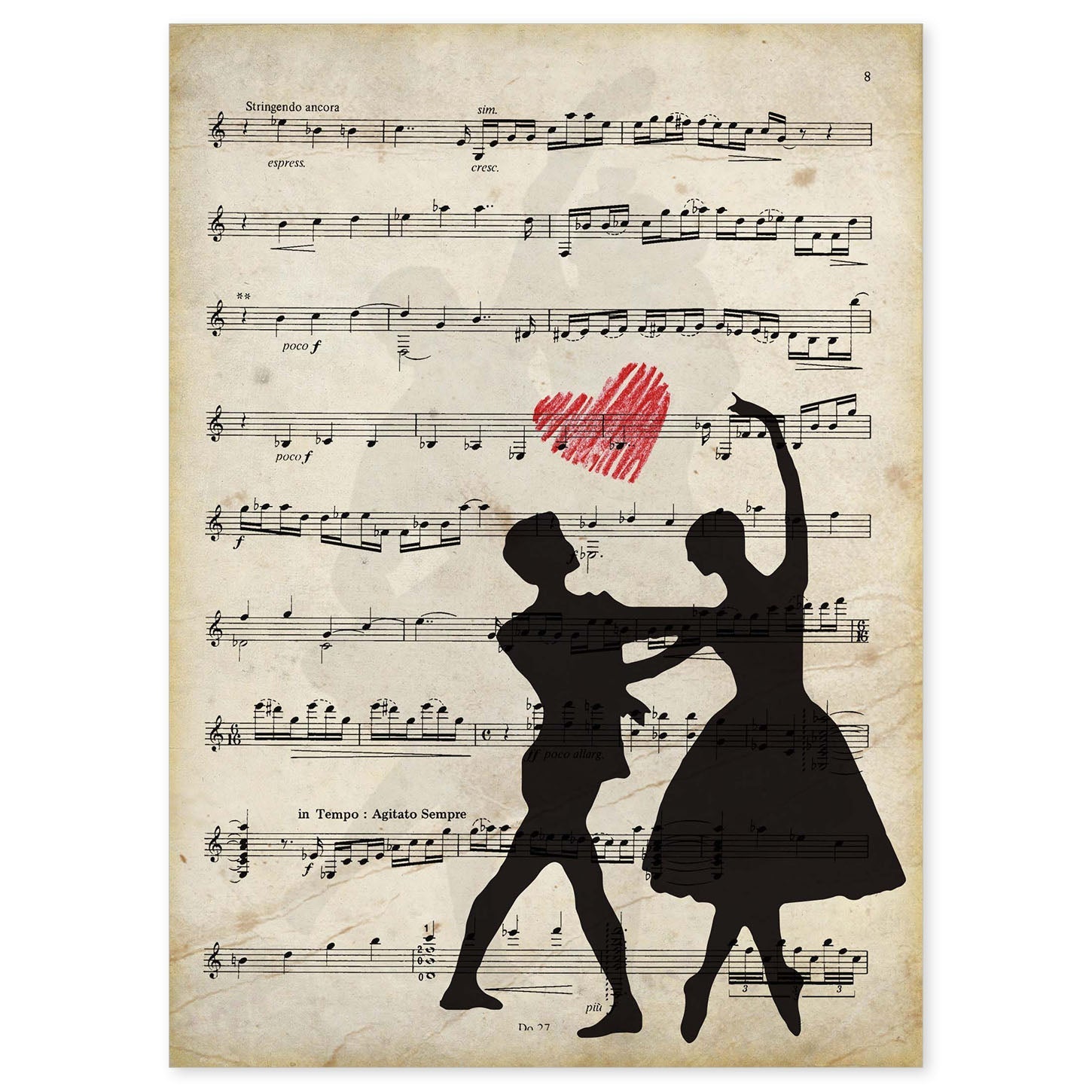 Affiche De Couple De Ballet Sur Le Score. Feuilles D'image Avec Des Scores. Home Music Design. Cadre Noir A4 - 2