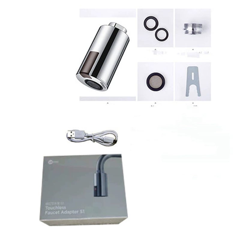 Inteligentny bezdotykowy kran z czujnikiem ruchu, oszczędzający wodę, kran do łazienki, odpowiedni do koloru srebrnego (41 mm (dł.) × 41 mm (szer.)