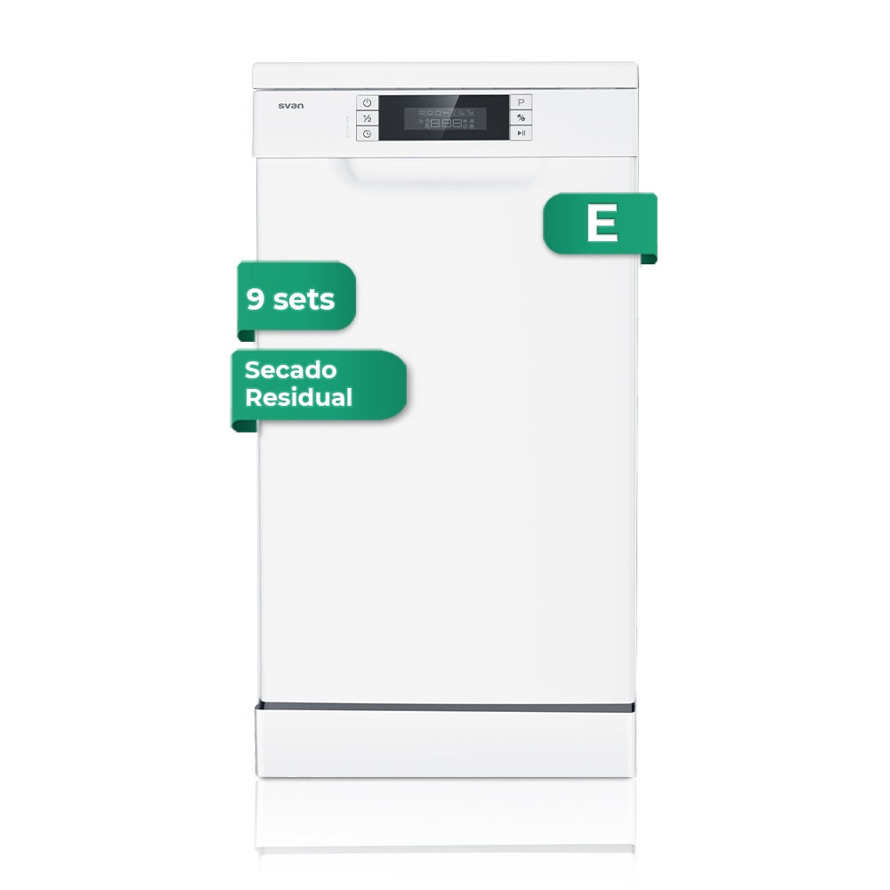 Svan Lavavajillas Compacto Sj94500ed, 9 Cubiertos, 2 Bandejas, 7 Programas, Display Led Manual, Función Stop&Go, Eficiencia Energética Clase E Blanca , Leroy Merlin