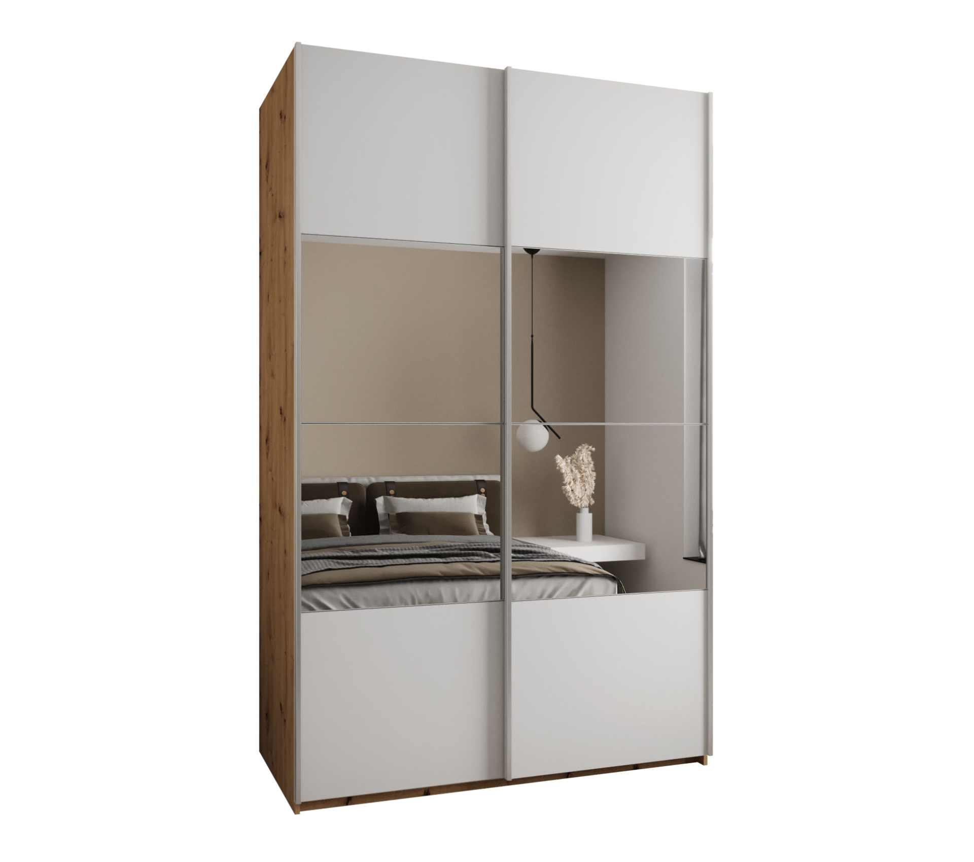 Szafa przesuwna wysoka Lux 4 150 x 64 x 245,5 cm artisan + biały + u. srebrny - Abiks Meble