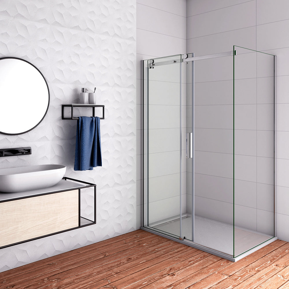 195 cm Box Doccia Angolare Porta Scorrevole 120 cm con Parete Fissa 70 cm in Vetro da 6 mm Temperato Trasparente Cromo Lucido - 2
