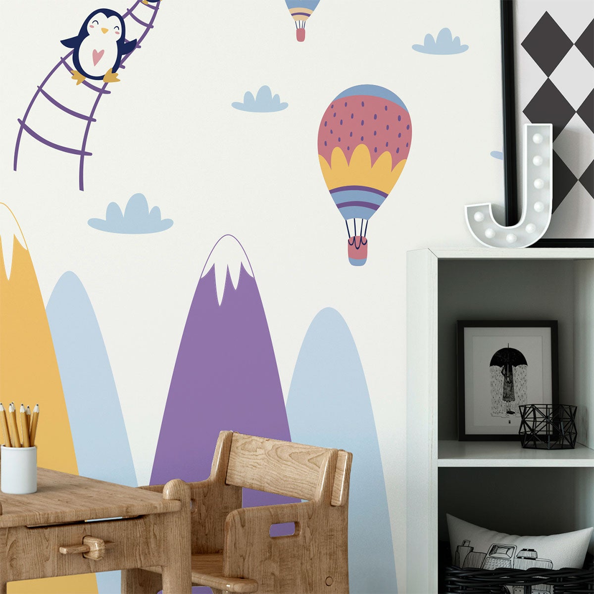 Vinilo niño escandinavo de montaña animales alegres - adhesivo de pared - revestimiento sticker mural decorativo - 100x150cm - 7