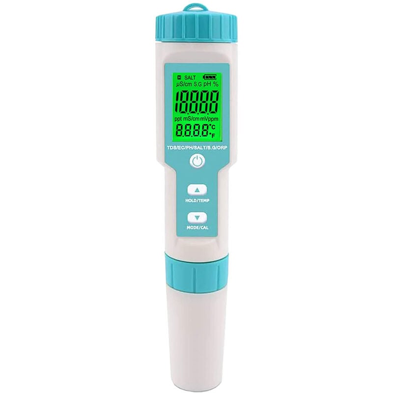 Tester zasolenia wody basenowej, miernik pH i zasolenia wody słonej, cyfrowy tester 5 w 1 do pomiaru pH i zasolenia wody w basenie