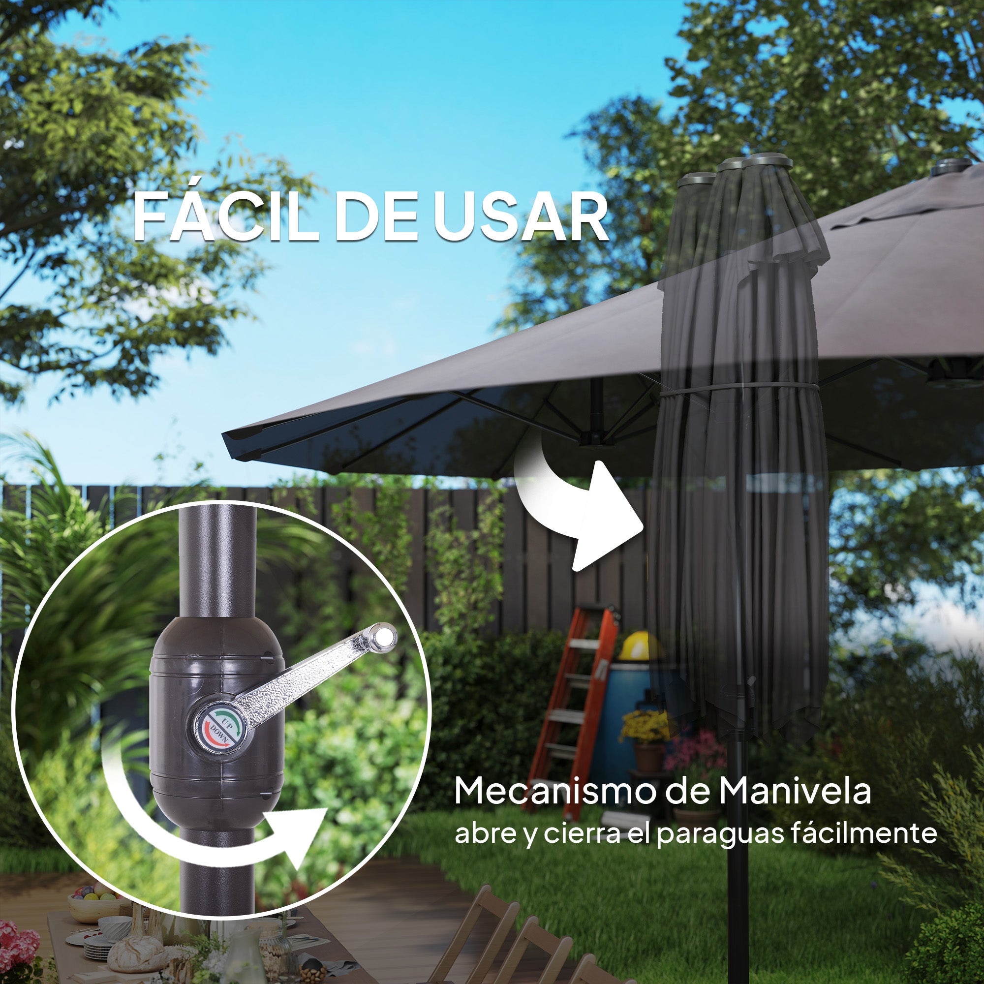 Sombrilla de jardín doble de 4,6 m - Gris - 3